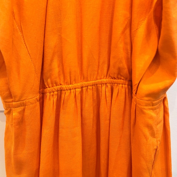by Anthropologie Renee Dress XS Midi Orange Linen Flutter Sleeve - Picture 9 of 9